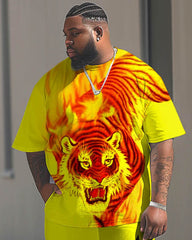 Comfortable Men's Large 3D Tiger Print Short Sleeve Trousers Set