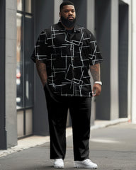 Men's Big & Tall Business Square Line Print Short Sleeve Shirt Set