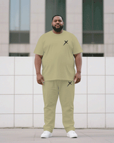 Men's Plus Size Khaki Chest Personality Small Standard Jacquard Short-sleeved T-shirt Trousers Suit