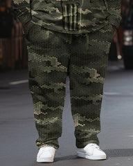 Men's Large Size Sweatsuit Skull Camouflage Sweatshirt Two Piece Set