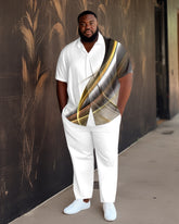 Men's Plus Size Brown Gradient Short Sleeve 2 Piece Walking Suit