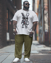 Big & Tall Guy's Casual Street Mechanical Bear Printed T-Shirt Trousers Set