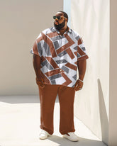 Men's Plus Size Business Geometric Print Short Sleeve Shirt Suit
