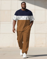 Men's Plus Size Diamond Color-block Printed T-shirt Trousers Suit