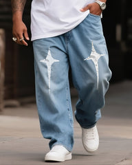 Plus Size Boys 2025 Fashion Street Cross Star Print Jeans