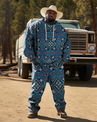 Big Man's 2-Piece Tracksuit Ethnic Graphic Hoodie and Pants Set