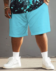 Large Build Men's Colorful Graffiti Crew T-shirt and Shorts Set