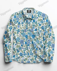 Blue Flower Long Sleeve Shirt Men's Plus Size