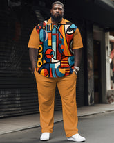 Colored Irregular Puzzle Printed Large Men's Short Sleeved Shirt Set