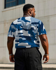Men's Plus Size Fashion Navy Blue Camouflage Short Sleeve T-shirt