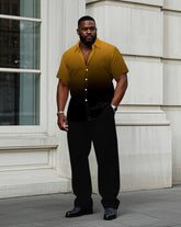 Men's Plus Size Black & Yellow Gradient Short Sleeve Shirt Trousers Suit