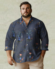 Fashion Jazz Vase Print Long Sleeve Lapel Shirt Men's Plus Size