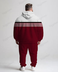 Men's Daily Casual Red Stripe Patchwork Print Big & Tall Hoodie Set