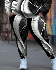 Women's Plus Size 2 Piece Tracksuit Wavy Stripes Hoodie and Pants Set