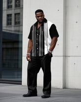 Men's Plus Size Black Star Short Sleeve Shirt Trousers Suit