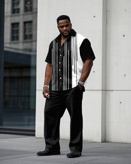 Men's Plus Size Black Star Short Sleeve Shirt Trousers Suit