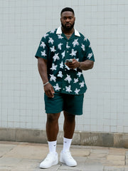 Big & Tall Men's Daily Leisure. Irregular Pentagram Floral Print Shirt Shorts Suit