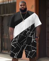 Street Casual Simple Geometric Patchwork Printed Large Men's Set