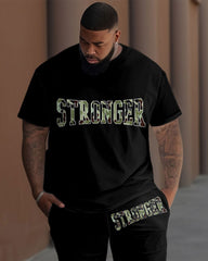 Men's Plus Size Camouflage Stronger Print T-Shirt Trousers Suit
