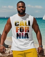 Men's Plus Size Hawaiian California Alphabet Print Tank Shorts Suit
