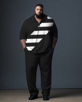 Men's Big & Tall Color Block Stripe Zip Up Polo Shirt and Pants Set
