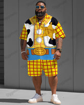 Big Men's Fun Woody's Cowboy Print Short Sleeve Shirt Shorts Set