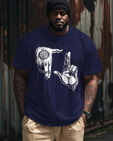 Men's Plus Size Street Fashion Gesture Print Round Neck Short Sleeve T-Shirt