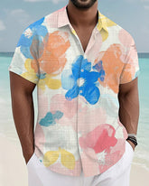 Men's Plus Size Hawaiian Color Abstract Floral Print Short Sleeve Slub Shirt