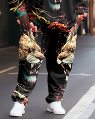 Men's Plus Size Casual Flower Lion Two Piece Sweatshirt