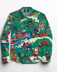 Holiday Santa Long Sleeve Lapel Shirt Men Plus Size