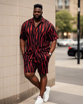 Big Men's-Retro Daily Casual Zebra Stripe Color Block Printed Short Sleeve Shirt Shorts Suit