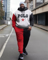 Men's Plus Size POLO Star Casual Sports Hoodie Long Sleeve Color Blocking Two Piece Set