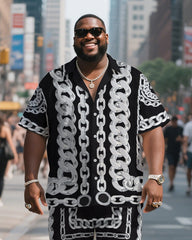 Big & Tall Men's Fun Chain Print Shirt Shorts Suit
