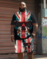 Street Flag And Skull Print Large Men's Plus Size Set