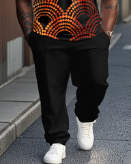 Black Polo Dot Polo Short Sleeve Trousers Suit Men's Plus Size