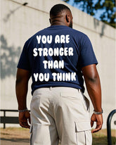 Back Print-Men's Plus Size Blue "You're Stronger Than You Think" Slogan Print Short Sleeve T-Shirt