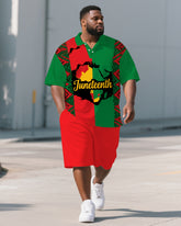 Men's Big & Tall Map Style Juneteenth Theme Festival Short Sleeve Polo Shirt Shorts Suit