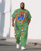 Men's Fashion Cartoon Theme Deer Printed Big & Tall Casual Short Sleeve T-shirt Pants Set