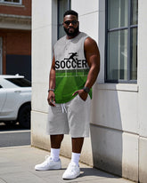 Big Men's Football Athlete Silhouette Playground SOCCER Printed Basketball Vest & Shorts Set