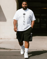 Big & Tall Men's Crown King Alphabet Print Round Neck Short Sleeve T-Shirt Shorts Suit