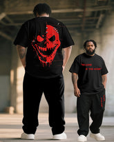 Big & Tall Men's NO LOVE IN THE HOOD Skull Graffiti Print T-Shirt Pants Suit
