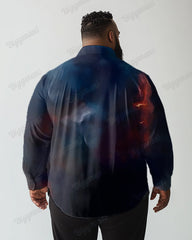 Men's Daily Casual Flame Poker Print Plus Size Lel Long Sleeve Shirt