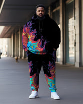 Men's Large Size Colorful Flame Hoodie Set of Two