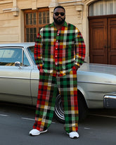 Big Men's Daily Casual Colorful Plaid All Over Printed Long Sleeve Shirt Pants Set