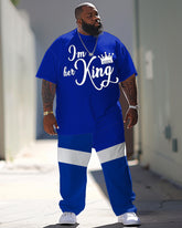 Men's Large Simple Letter Printed T-shirt Pants Set