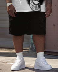 Men's Plus Size Street Casual Clock Lion Print T-Shirt Shorts Suit