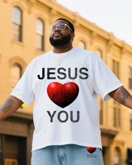 Big & Tall Men's Color Print JESUS Love Me T-Shirt Denim Pants Suit