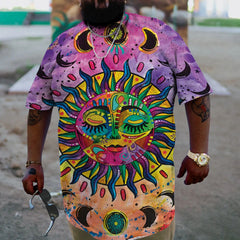 Men's Tie Dye Sun Tarot Plus Size T-Shirt