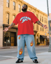 Plus Size Men's Chicago Bulls Creative Printed T-Shirt Denim Pants Suit