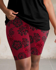 Women's Plus Size Daily Casual Red Bow Lace Print Pocket Vest Shorts Suit